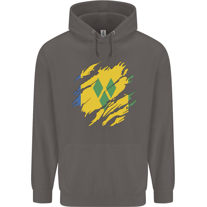 Torn Saint Vincent and Grenadines Flag Football Mens 80% Cotton Hoodie Charcoal