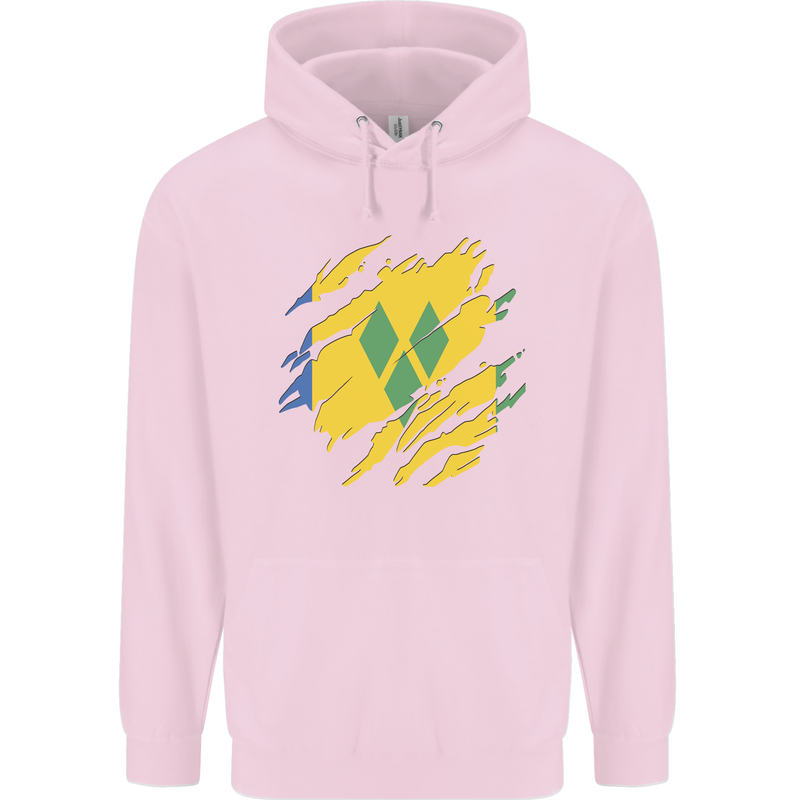 Torn Saint Vincent and Grenadines Flag Football Mens 80% Cotton Hoodie Light Pink
