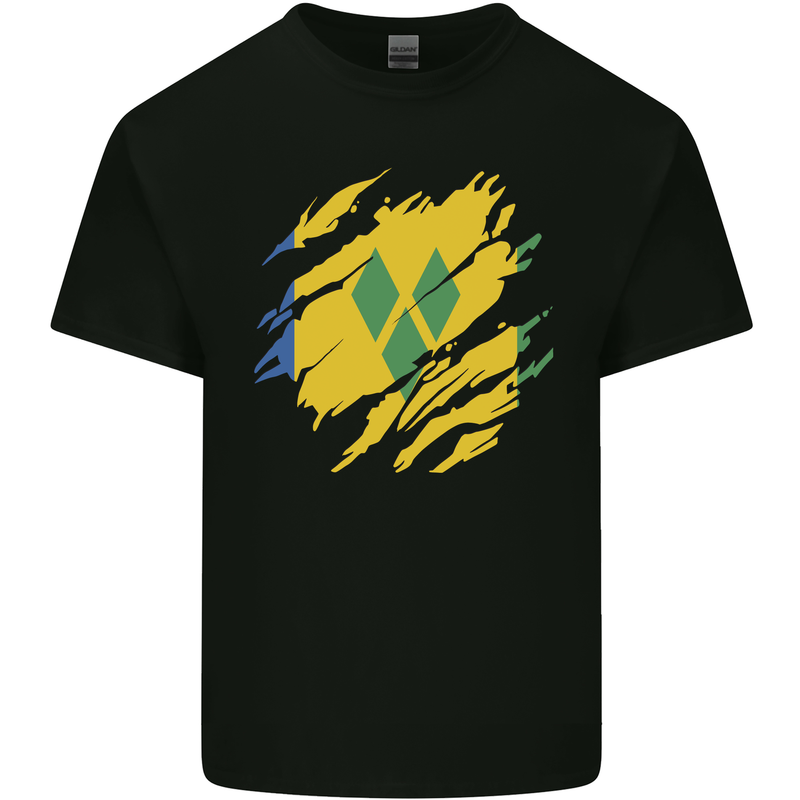 Torn Saint Vincent and Grenadines Flag Football Mens Cotton T-Shirt Tee Top Black