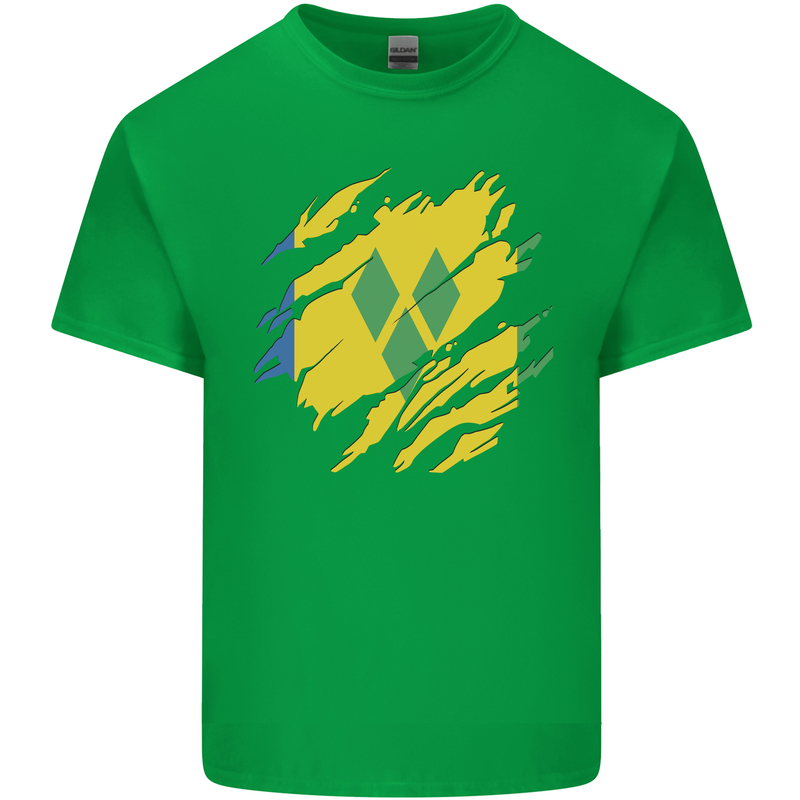 Torn Saint Vincent and Grenadines Flag Football Mens Cotton T-Shirt Tee Top Irish Green