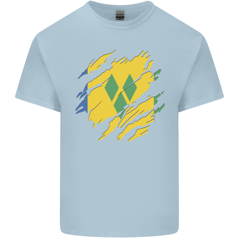 Torn Saint Vincent and Grenadines Flag Football Mens Cotton T-Shirt Tee Top Light Blue
