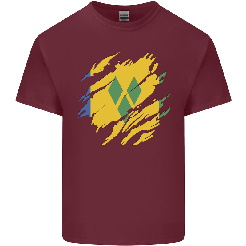 Torn Saint Vincent and Grenadines Flag Football Mens Cotton T-Shirt Tee Top Maroon