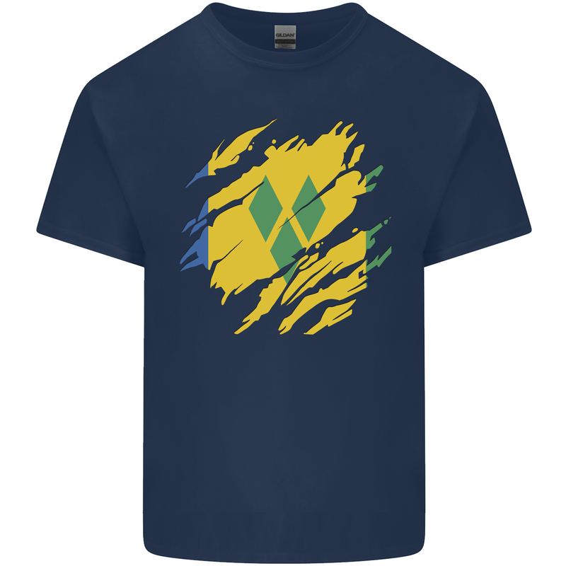 Torn Saint Vincent and Grenadines Flag Football Mens Cotton T-Shirt Tee Top Navy Blue