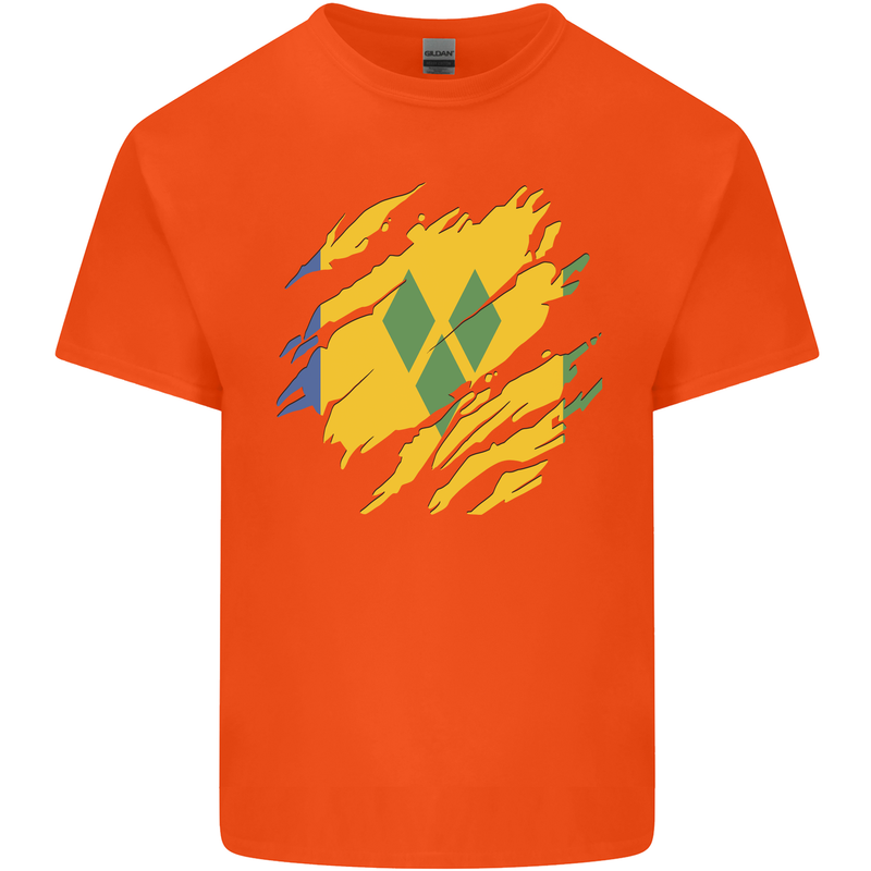 Torn Saint Vincent and Grenadines Flag Football Mens Cotton T-Shirt Tee Top Orange