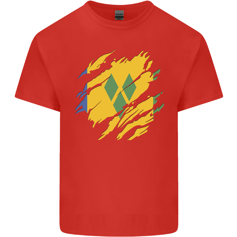 Torn Saint Vincent and Grenadines Flag Football Mens Cotton T-Shirt Tee Top Red