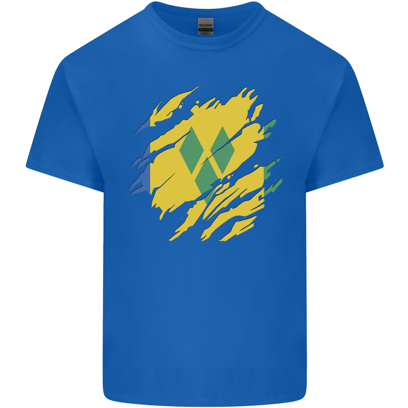 Torn Saint Vincent and Grenadines Flag Football Mens Cotton T-Shirt Tee Top Royal Blue
