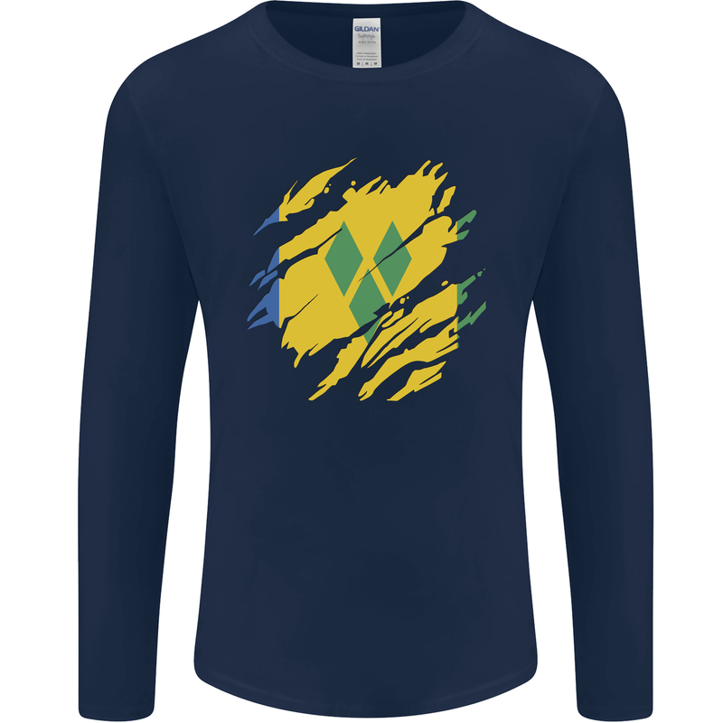 Torn Saint Vincent and Grenadines Flag Football Mens Long Sleeve T-Shirt Navy Blue