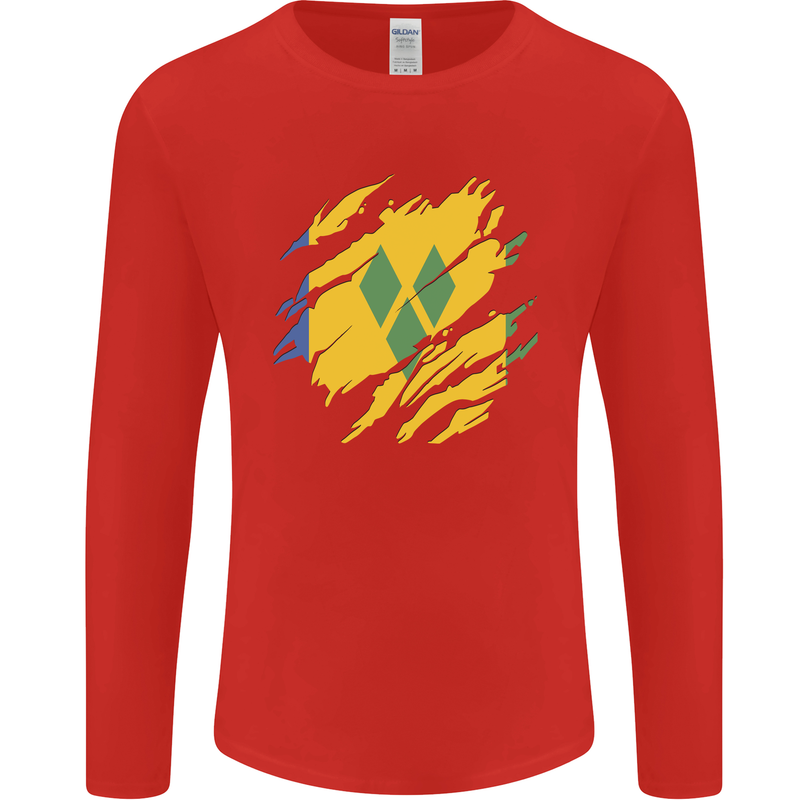 Torn Saint Vincent and Grenadines Flag Football Mens Long Sleeve T-Shirt Red