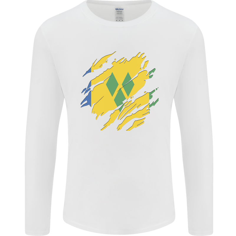 Torn Saint Vincent and Grenadines Flag Football Mens Long Sleeve T-Shirt White