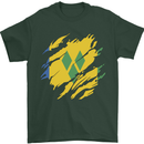 Torn Saint Vincent and Grenadines Flag Football Mens T-Shirt 100% Cotton Forest Green