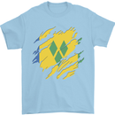 Torn Saint Vincent and Grenadines Flag Football Mens T-Shirt 100% Cotton Light Blue