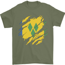 Torn Saint Vincent and Grenadines Flag Football Mens T-Shirt 100% Cotton Military Green
