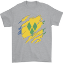 Torn Saint Vincent and Grenadines Flag Football Mens T-Shirt 100% Cotton Sports Grey