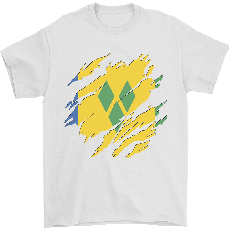 Torn Saint Vincent and Grenadines Flag Football Mens T-Shirt 100% Cotton White