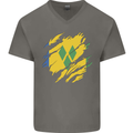 Torn Saint Vincent and Grenadines Flag Football Mens V-Neck Cotton T-Shirt Charcoal