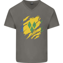 Torn Saint Vincent and Grenadines Flag Football Mens V-Neck Cotton T-Shirt Charcoal