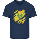 Torn Saint Vincent and Grenadines Flag Football Mens V-Neck Cotton T-Shirt Navy Blue