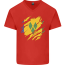 Torn Saint Vincent and Grenadines Flag Football Mens V-Neck Cotton T-Shirt Red