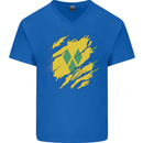 Torn Saint Vincent and Grenadines Flag Football Mens V-Neck Cotton T-Shirt Royal Blue