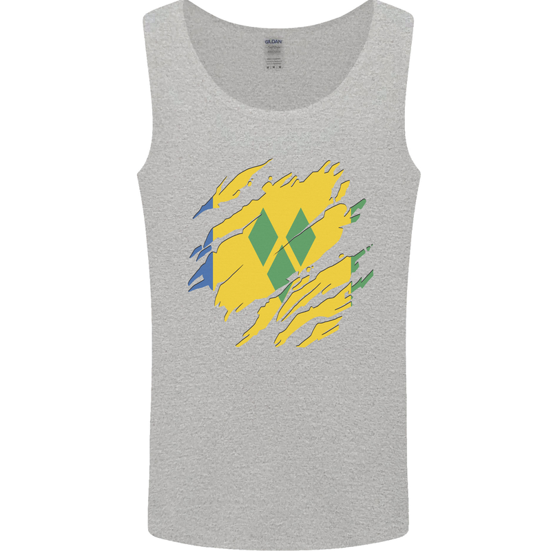 Torn Saint Vincent and Grenadines Flag Football Mens Vest Tank Top Sports Grey