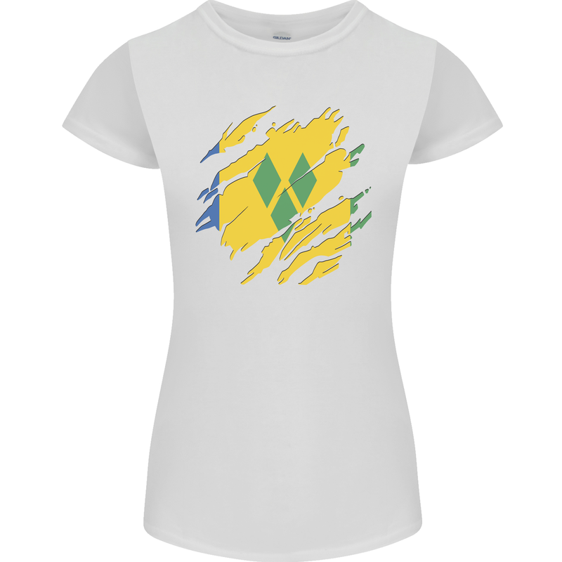 Torn Saint Vincent and Grenadines Flag Football Womens Petite Cut T-Shirt White