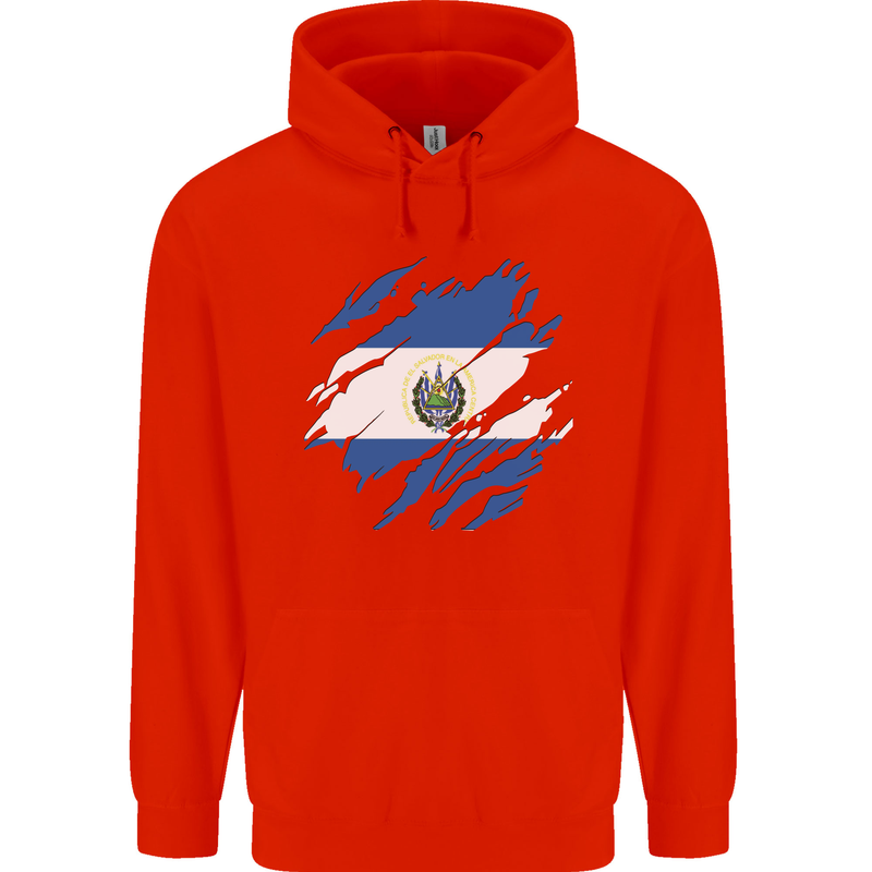 Torn Salvador Flag Salvadoran Day Football Childrens Kids Hoodie Bright Red