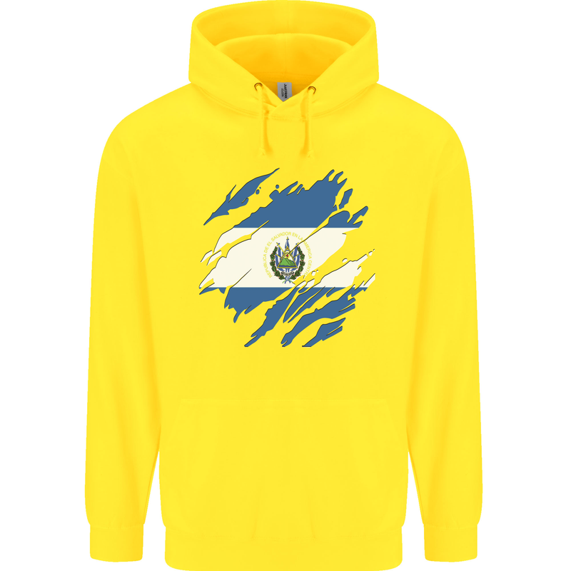 Torn Salvador Flag Salvadoran Day Football Childrens Kids Hoodie Yellow