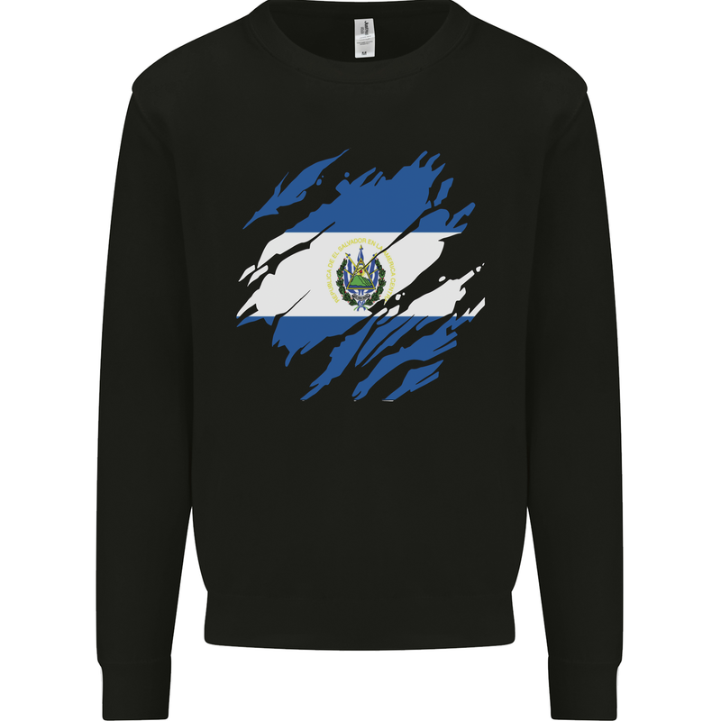 Torn Salvador Flag Salvadoran Day Football Kids Sweatshirt Jumper Black