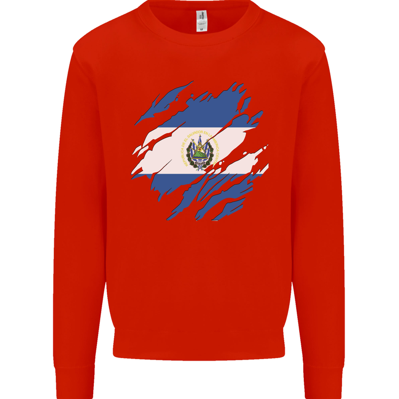 Torn Salvador Flag Salvadoran Day Football Kids Sweatshirt Jumper Bright Red