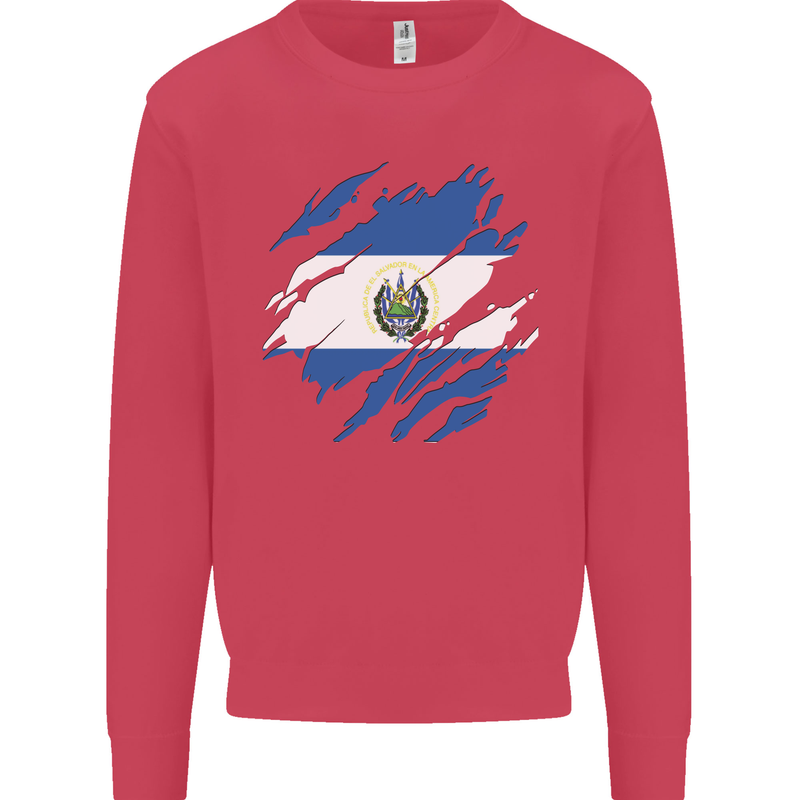Torn Salvador Flag Salvadoran Day Football Kids Sweatshirt Jumper Heliconia