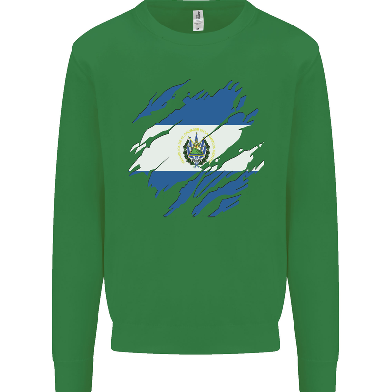 Torn Salvador Flag Salvadoran Day Football Kids Sweatshirt Jumper Irish Green