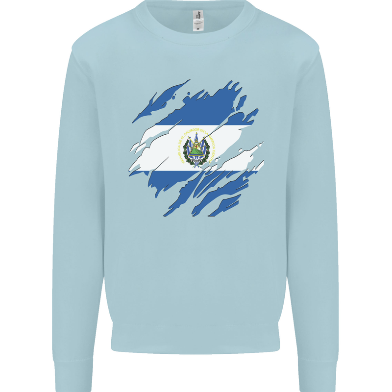 Torn Salvador Flag Salvadoran Day Football Kids Sweatshirt Jumper Light Blue