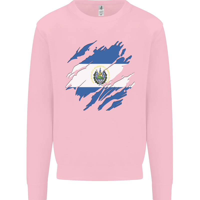 Torn Salvador Flag Salvadoran Day Football Kids Sweatshirt Jumper Light Pink