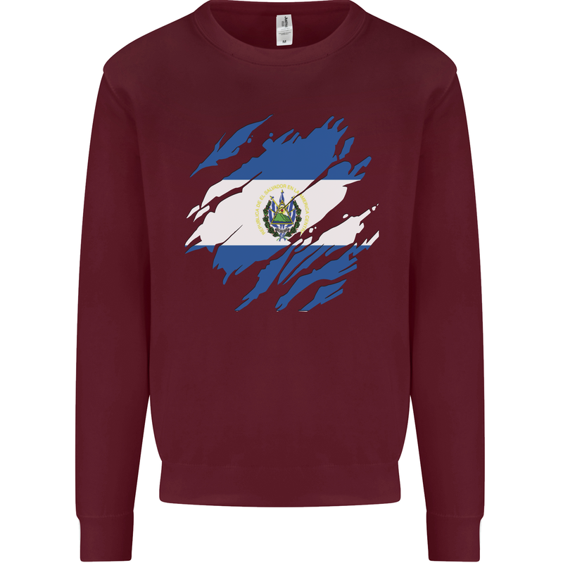 Torn Salvador Flag Salvadoran Day Football Kids Sweatshirt Jumper Maroon