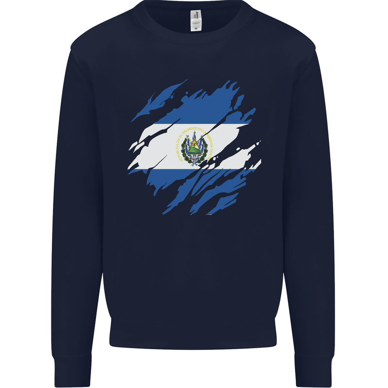 Torn Salvador Flag Salvadoran Day Football Kids Sweatshirt Jumper Navy Blue