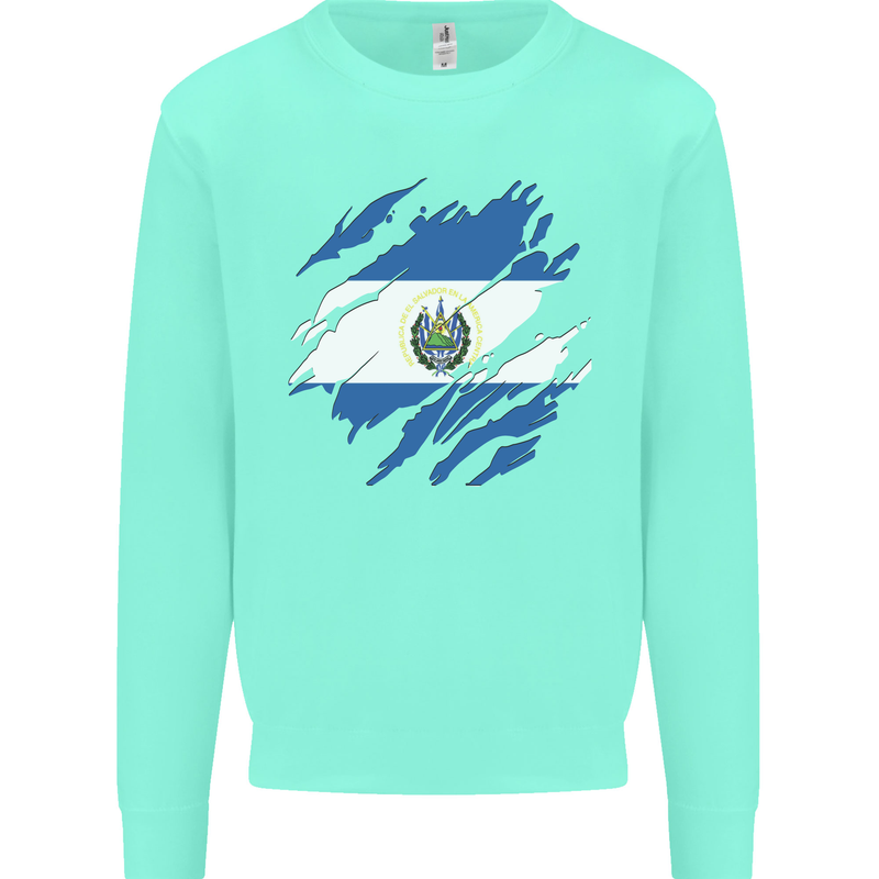 Torn Salvador Flag Salvadoran Day Football Kids Sweatshirt Jumper Peppermint