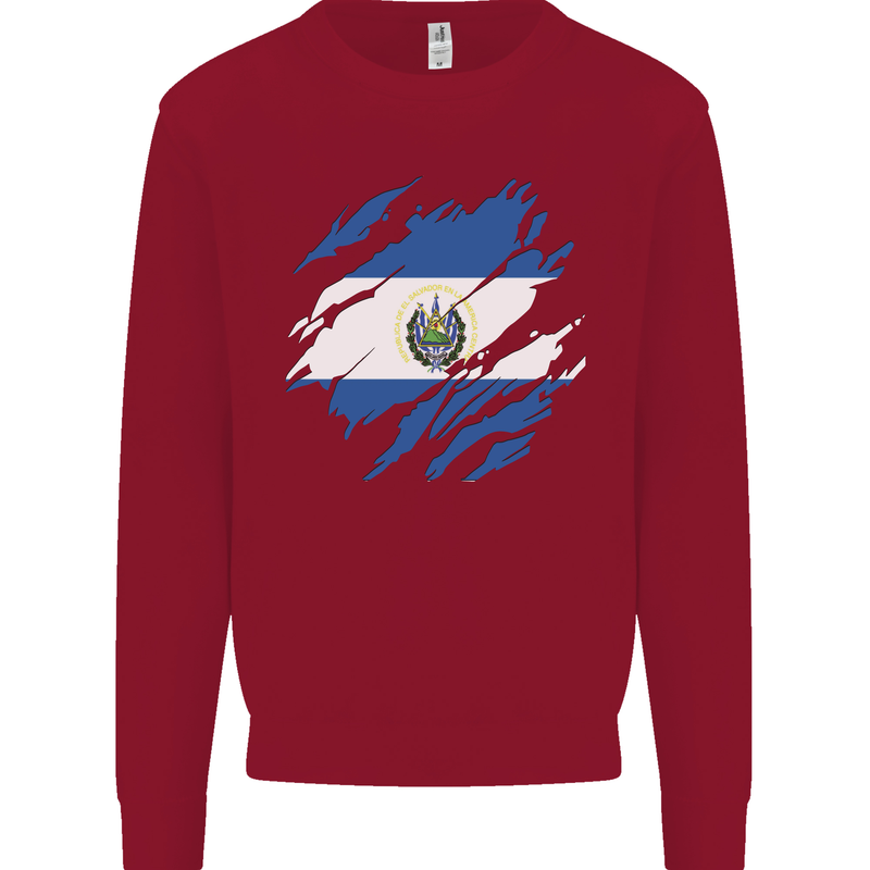 Torn Salvador Flag Salvadoran Day Football Kids Sweatshirt Jumper Red