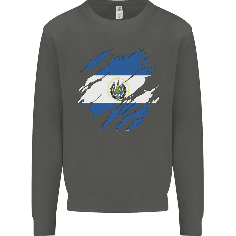 Torn Salvador Flag Salvadoran Day Football Kids Sweatshirt Jumper Storm Grey