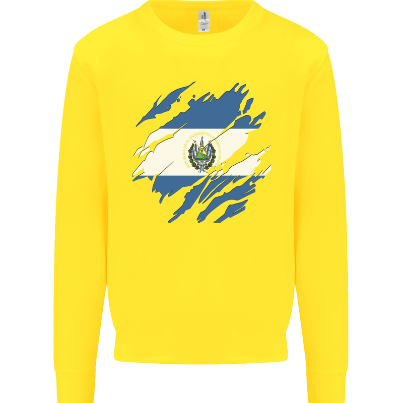 Torn Salvador Flag Salvadoran Day Football Kids Sweatshirt Jumper Yellow