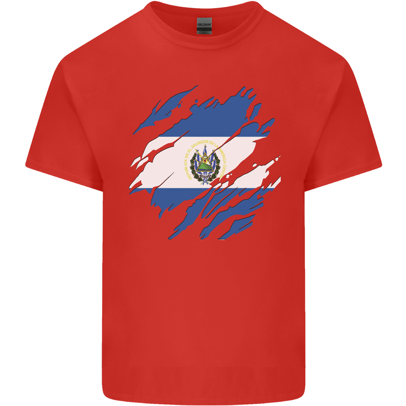Torn Salvador Flag Salvadoran Day Football Kids T-Shirt Childrens Red