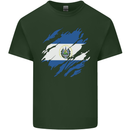 Torn Salvador Flag Salvadoran Day Football Mens Cotton T-Shirt Tee Top Forest Green