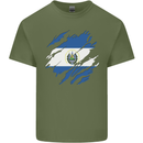 Torn Salvador Flag Salvadoran Day Football Mens Cotton T-Shirt Tee Top Military Green