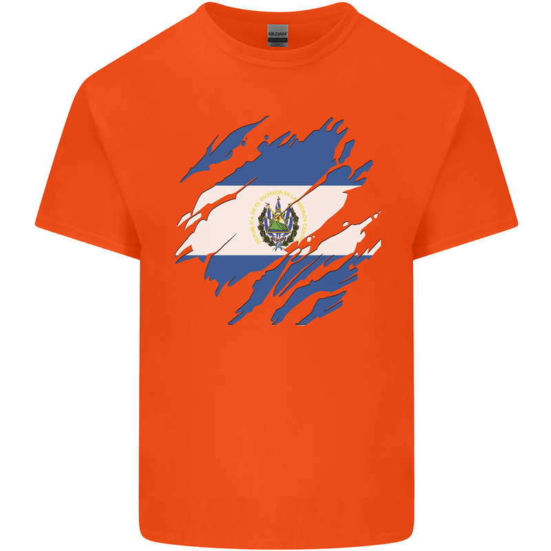 Torn Salvador Flag Salvadoran Day Football Mens Cotton T-Shirt Tee Top Orange