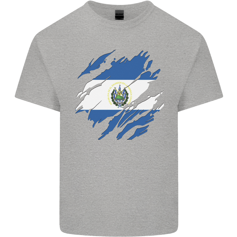 Torn Salvador Flag Salvadoran Day Football Mens Cotton T-Shirt Tee Top Sports Grey