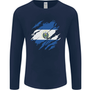 Torn Salvador Flag Salvadoran Day Football Mens Long Sleeve T-Shirt Navy Blue