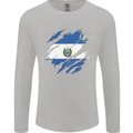 Torn Salvador Flag Salvadoran Day Football Mens Long Sleeve T-Shirt Sports Grey