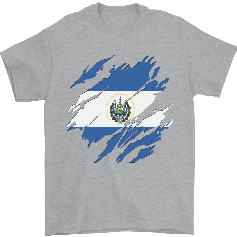 Torn Salvador Flag Salvadoran Day Football Mens T-Shirt 100% Cotton Sports Grey
