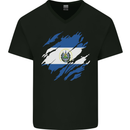 Torn Salvador Flag Salvadoran Day Football Mens V-Neck Cotton T-Shirt Black