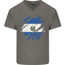 Torn Salvador Flag Salvadoran Day Football Mens V-Neck Cotton T-Shirt Charcoal