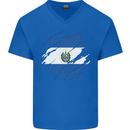 Torn Salvador Flag Salvadoran Day Football Mens V-Neck Cotton T-Shirt Royal Blue